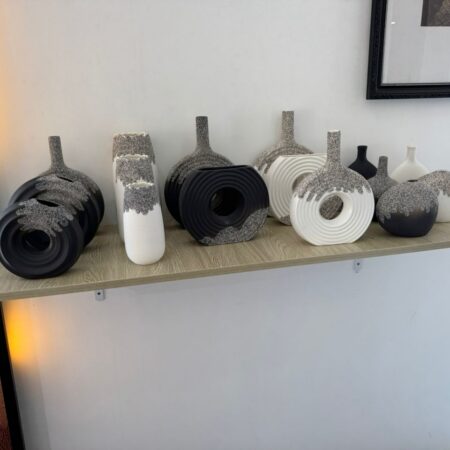 Ensemble de Vases "Cercle TexturƩ" - Design Contemporain Noir & Blanc